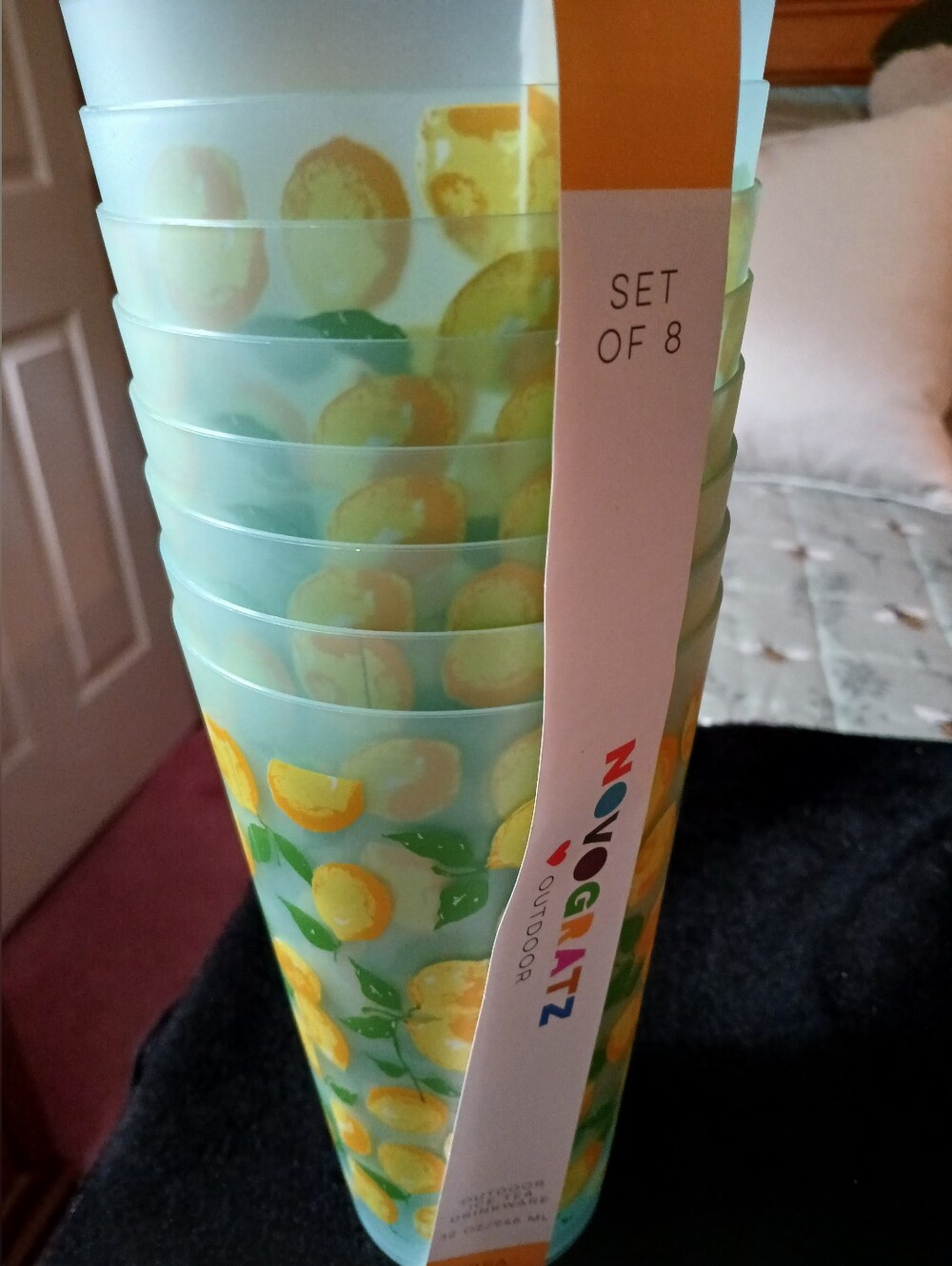Set of Eight Novogratz Outdoor Lemon Theme Ice Tea Drinkware 32 oz. NEW